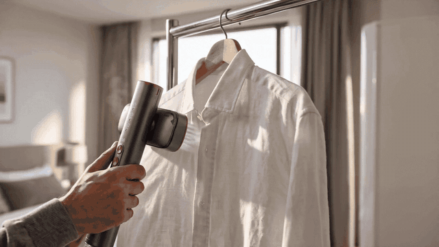 Steam iron removing wrinkles demo