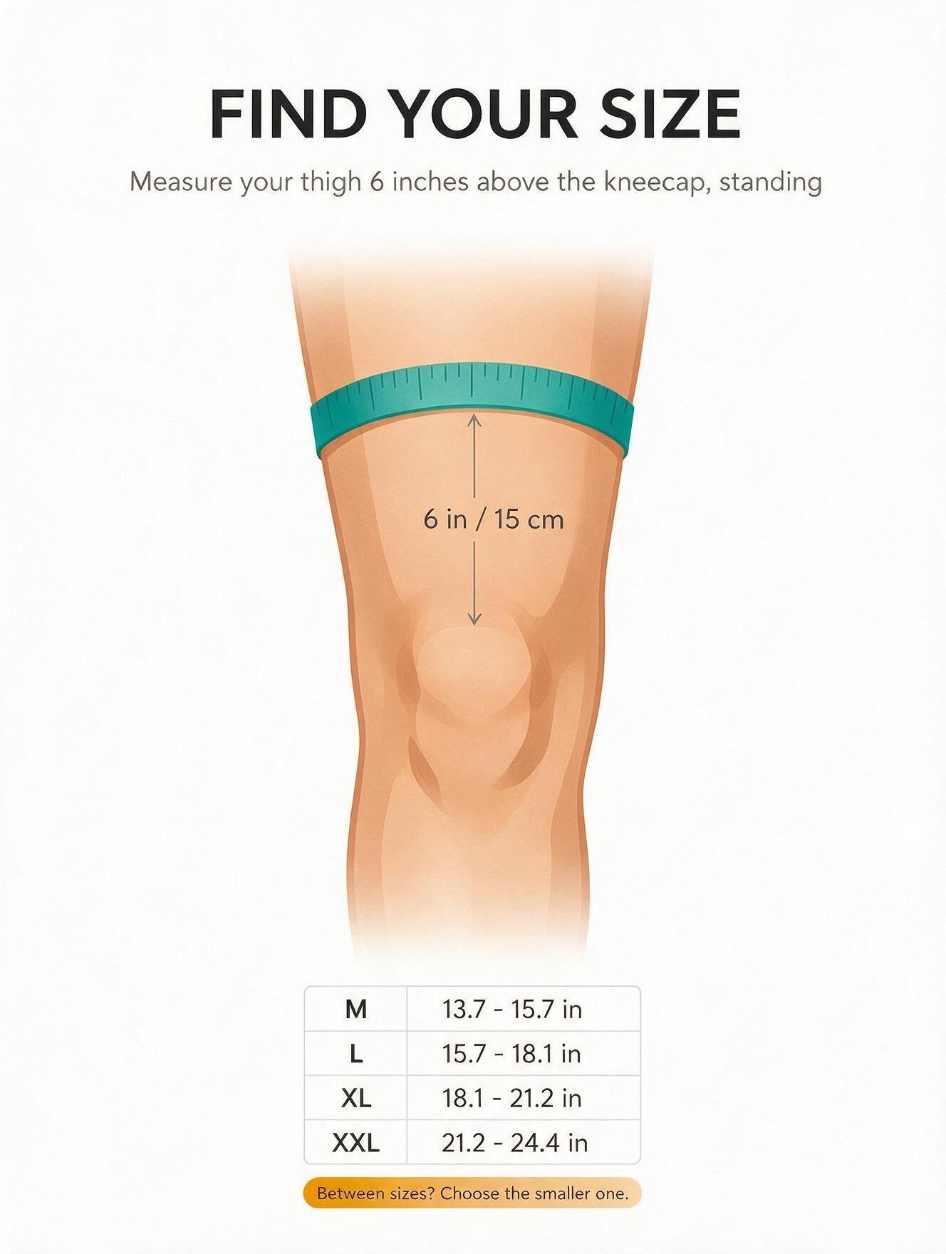 Size guide, measure above the kneecap